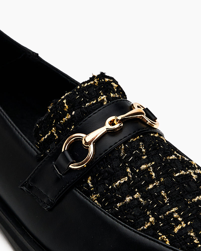 Horsebit-Classic-Metal-Buckle-Plaid-Pattern-Flat-Loafers