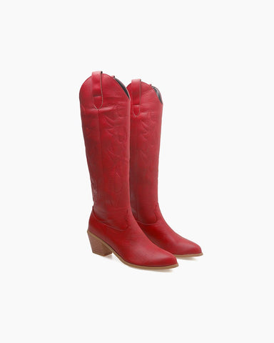 Colorful-Embroidered-Chunky-Heel-Western-Knee-High-Western-Boots