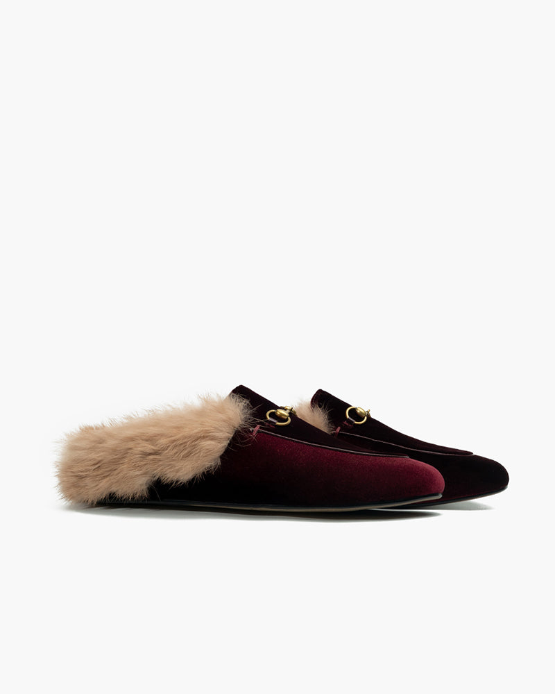 Classic-Velvet-Backless-Fur-Horsebit-Metal-Slip-on-Flat-Mules