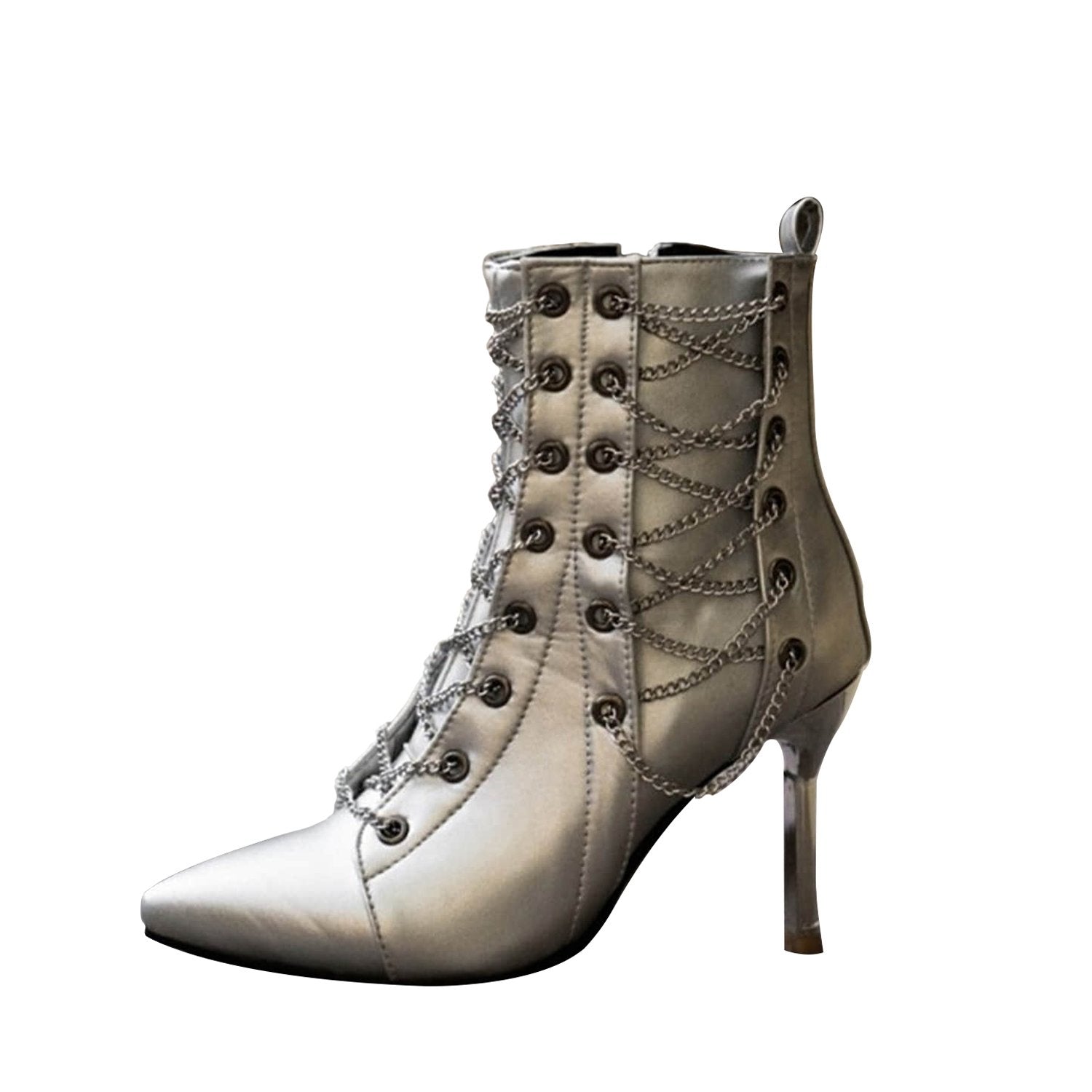 Metallic-Chain-Strap-Decor-Point-toe-High-Heel-Boots
