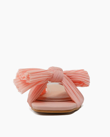 Pleated-Bow-Open-Toe-Comfort-Slip-on-Slide-Flat-Sandals