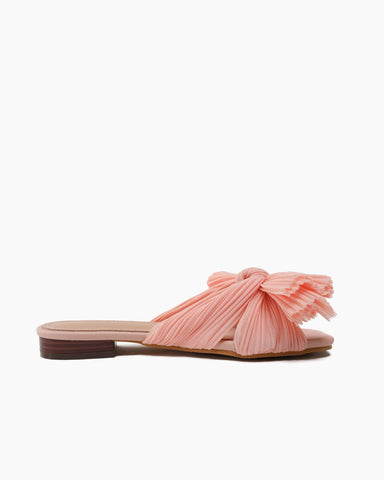 Pleated-Bow-Open-Toe-Comfort-Slip-on-Slide-Flat-Sandals