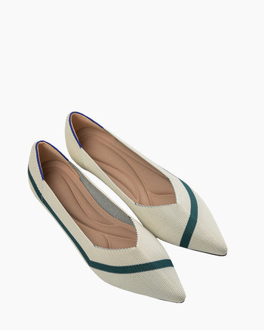 Stripe Colorblock V-Cut Ballet Flats