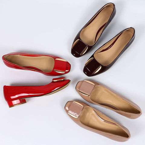 Soft Sole Square Toe Leather Flat Heel Loafers