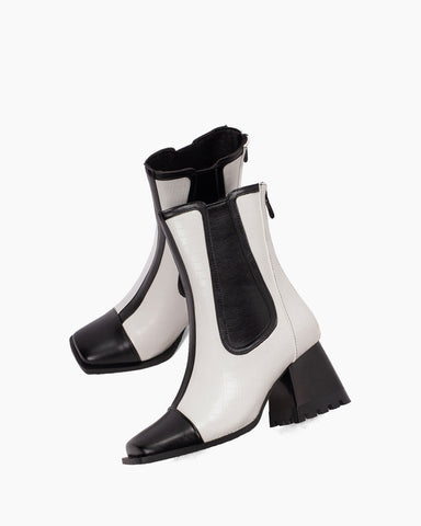 Square Toe Chunky Block Mid Heel Zipper Boots