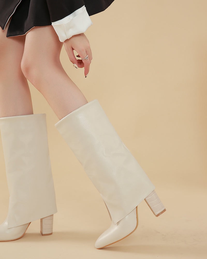 Pointed-Toe-Chunky-Heeled-Pull-On-fold-over-boots