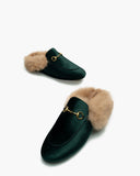 Classic-Velvet-Backless-Fur-Horsebit-Metal-Slip-on-Flat-Mules