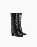 Stone Embossed Pointed Toe Chunky Heeled Pull On Boots