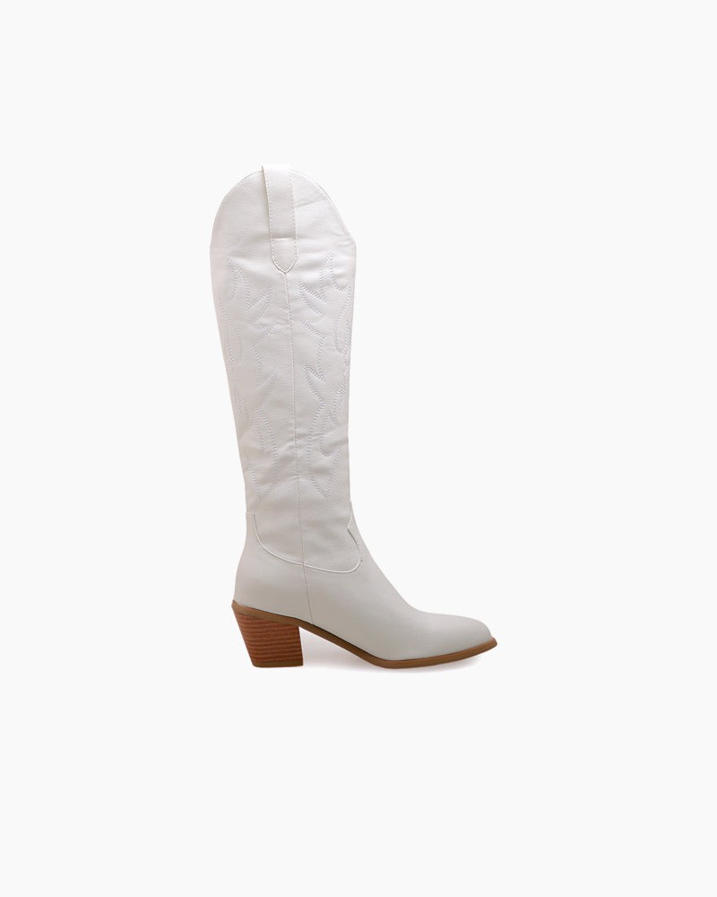 Embroidered-Chunky-Heel-Western-Knee-High-Boots