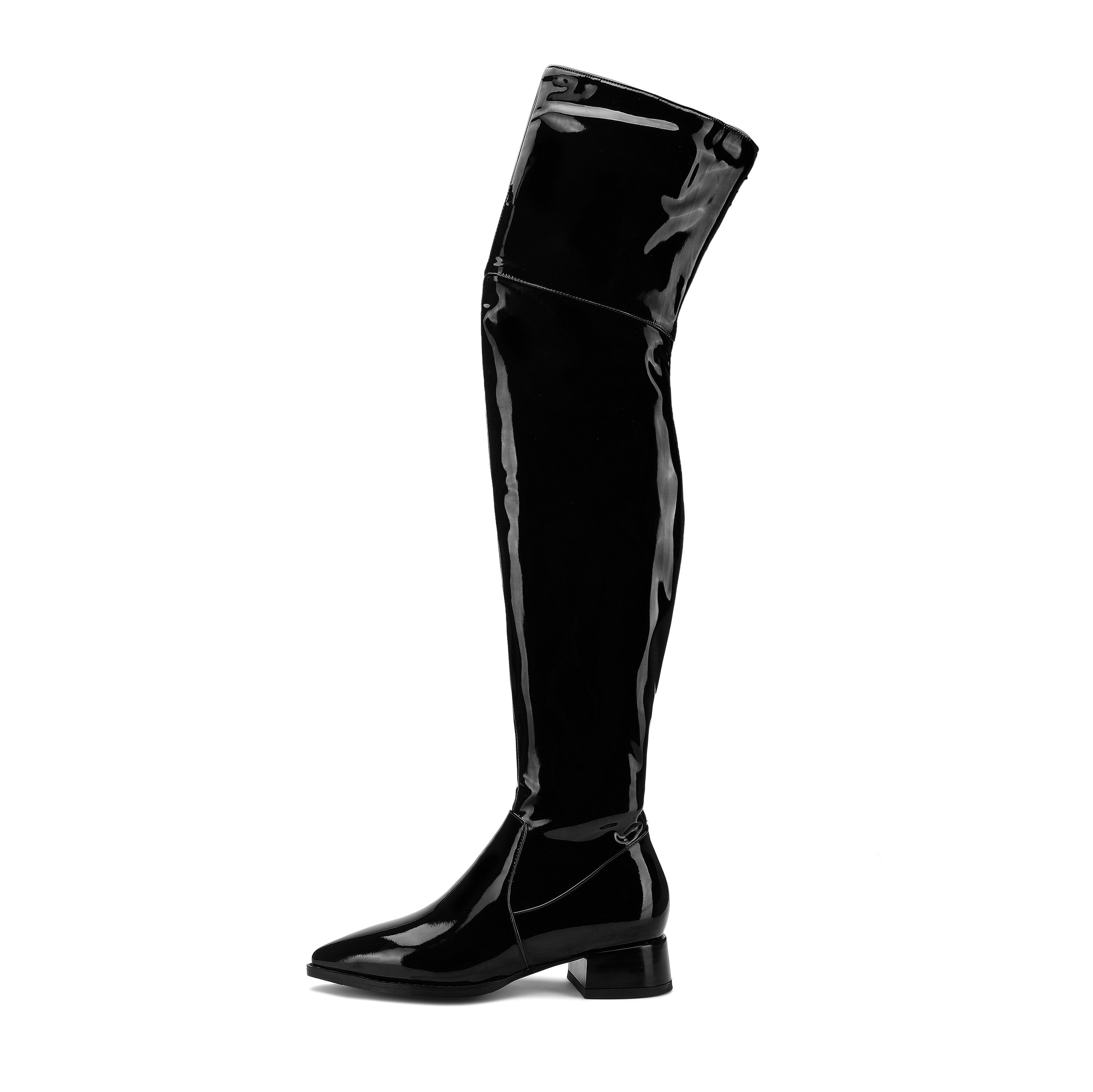 Pointed-Toe-Fashion-Patent-Leather-Elastic-Over-knee-Boots