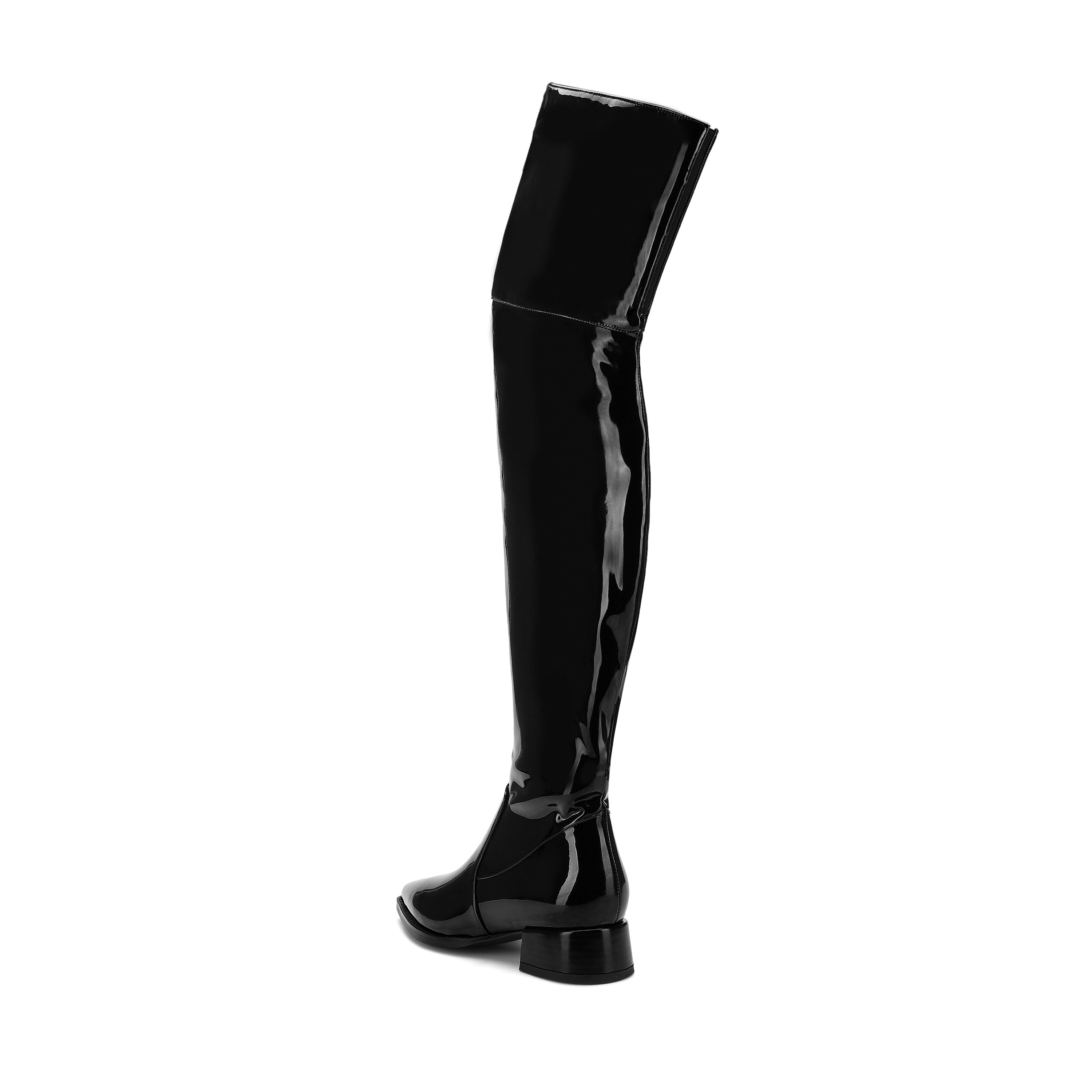 Patent leather Low Heel Knee-high Boots – LarosaStyle