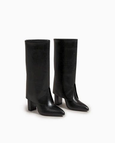 Pointed-Toe-Chunky-Heeled-Pull-On-fold-over-boots