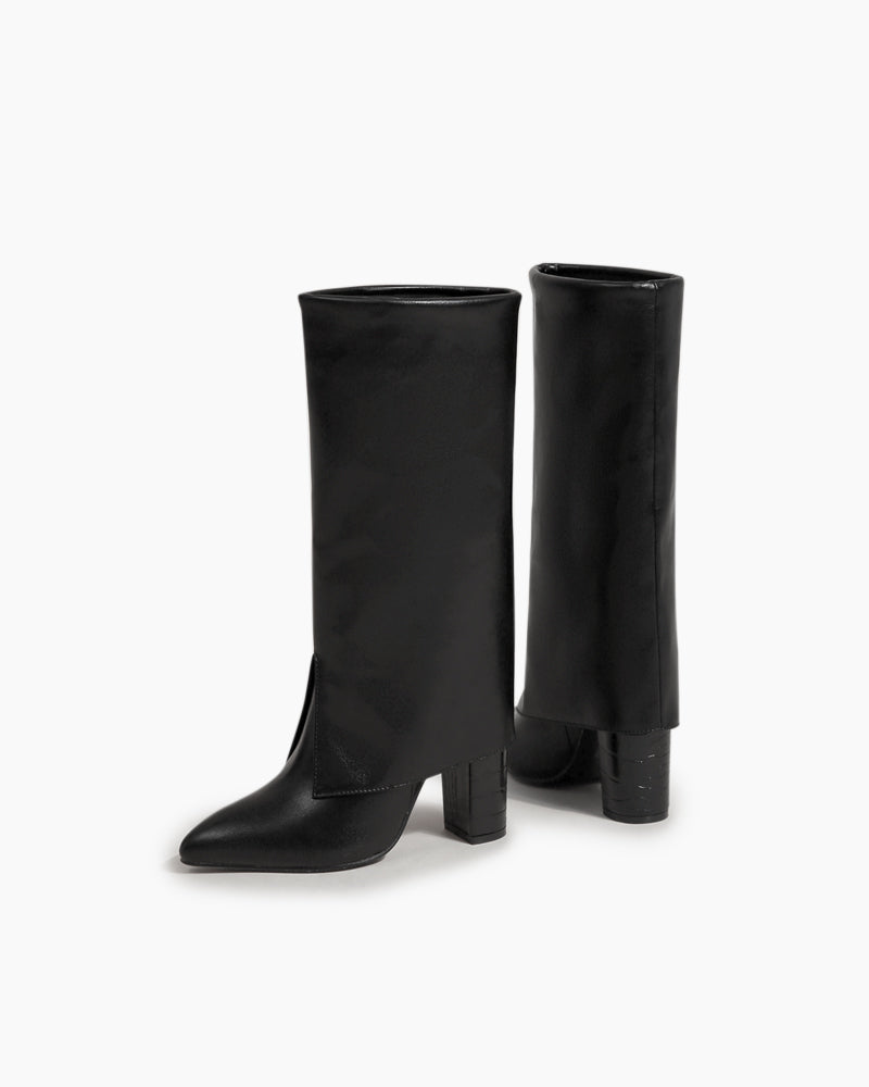 Pointed-Toe-Chunky-Heeled-Pull-On-fold-over-boots