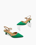Lychee-Pattern-Rivet-Decor-Ankle-Strap-Slingback-Sandals-Pointed-Toe-Kitten-heel