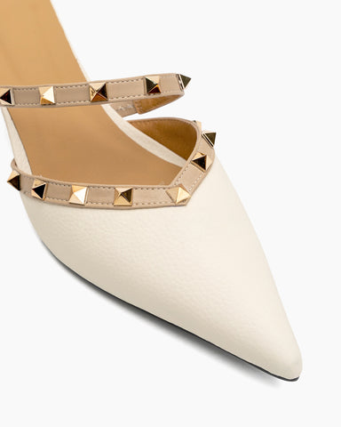 Lychee Pattern Rivet Decor Kitten Heel Mules Point Toe Sandals