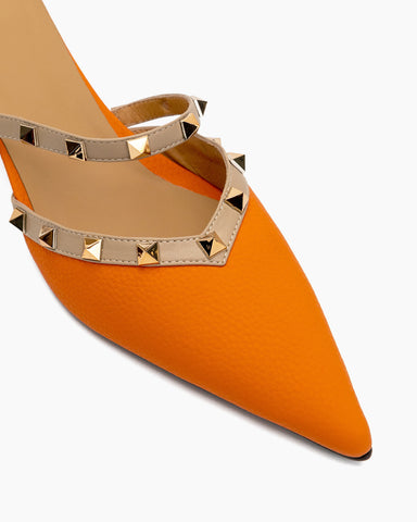 Lychee Pattern Rivet Decor Kitten Heel Mules Point Toe Sandals