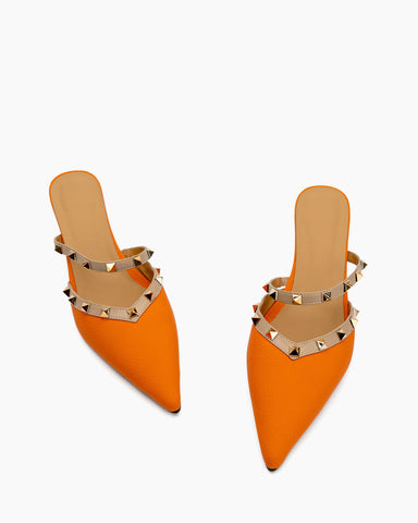 Lychee Pattern Rivet Decor Kitten Heel Mules Point Toe Sandals