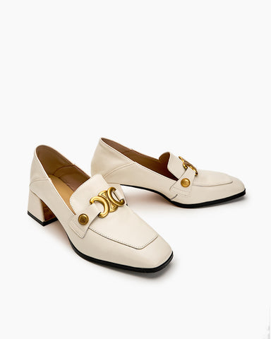 Soft Chunky Heel Metal Buckle Loafers