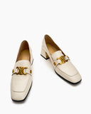 Soft Chunky Heel Metal Buckle Loafers