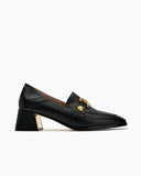 Soft Chunky Heel Metal Buckle Loafers