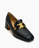 Soft Chunky Heel Metal Buckle Loafers