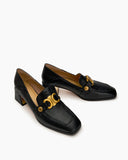 Soft Chunky Heel Metal Buckle Loafers