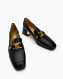 Soft Chunky Heel Metal Buckle Loafers