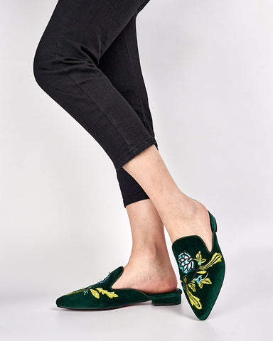 Embroidered-Floral-Flat-Pointed-Toe-Suede-Mules