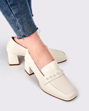 Soft Leather Pearl Midheel Loafers