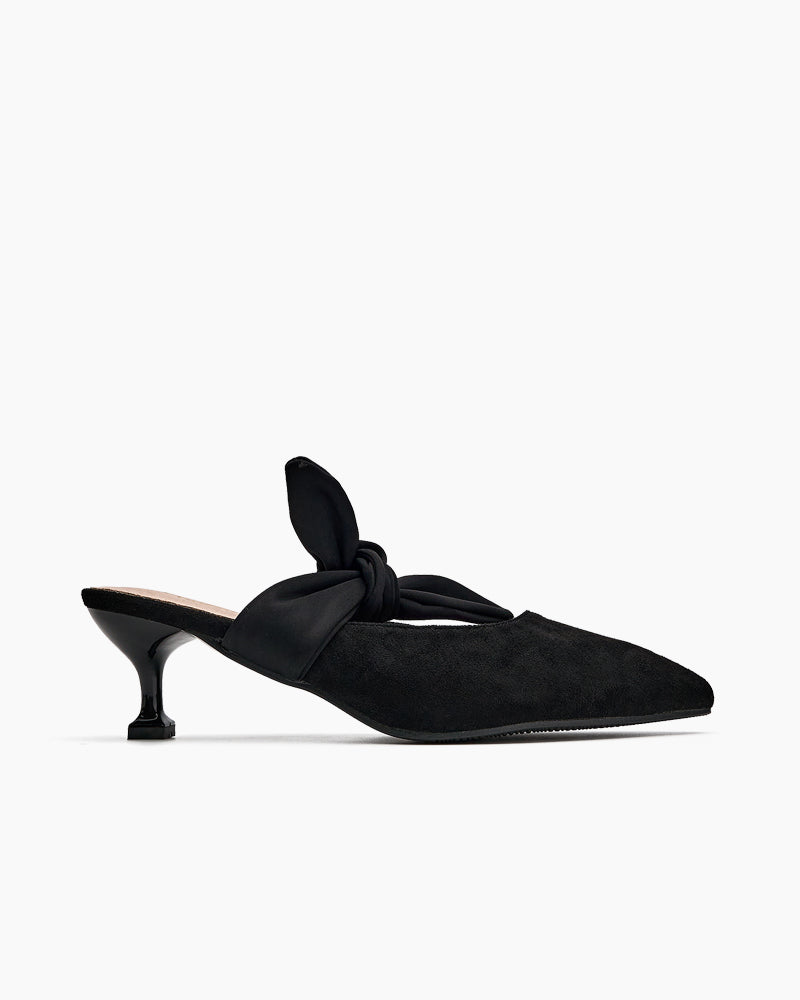 Suede Bow-knot Kitten Heel Mule