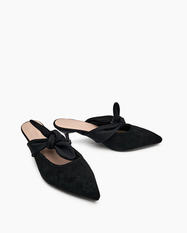 Suede Bow-knot Kitten Heel Mule