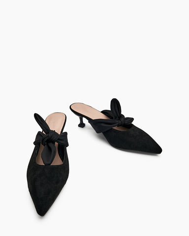Suede Bow-knot Kitten Heel Mule