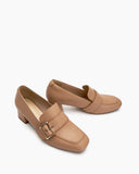 Metal-Buckle-Temperament-Chunky-Heel-Loafers-Leasther-Square-Toe