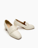 Soft Leather Pearl Midheel Loafers
