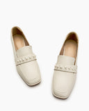 Soft Leather Pearl Midheel Loafers
