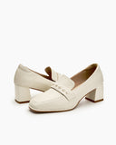 Soft Leather Pearl Midheel Loafers
