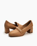 Soft Leather Pearl Midheel Loafers