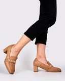 Soft Leather Pearl Midheel Loafers