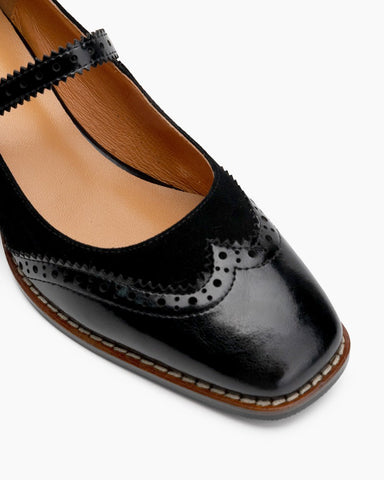 Amazon.com | DADAWEN Women's Leather Classic Lace Up Platform Chunky Mid- Heel Square Toe Oxfords Dress Pump Shoes Black US Size 4.5 | Oxfords
