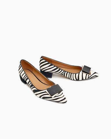 Zebra Print Matching Color Pointed Toe Loafers