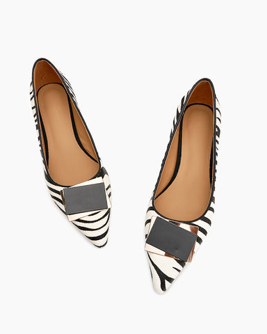 Zebra Print Matching Color Pointed Toe Loafers