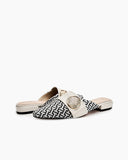 Unique Round Metal Decor Houndstooth Pattern Mules