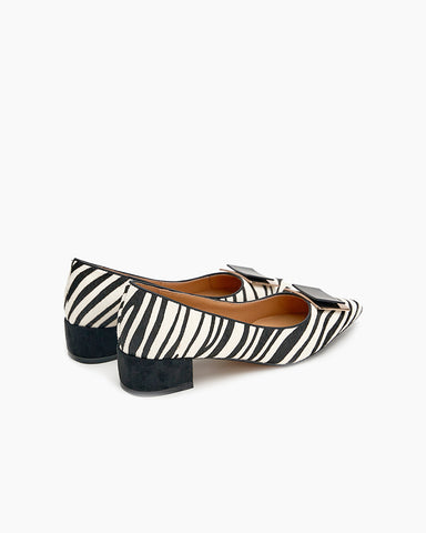 Zebra Print Matching Color Pointed Toe Loafers