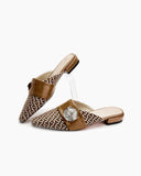 Unique Round Metal Decor Houndstooth Pattern Mules