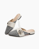 Unique Round Metal Decor Houndstooth Pattern Mules