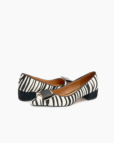 Zebra Print Matching Color Pointed Toe Loafers
