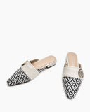 Unique Round Metal Decor Houndstooth Pattern Mules
