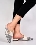 Unique Round Metal Decor Houndstooth Pattern Mules