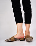 Unique Round Metal Decor Houndstooth Pattern Mules