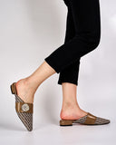 Unique Round Metal Decor Houndstooth Pattern Mules